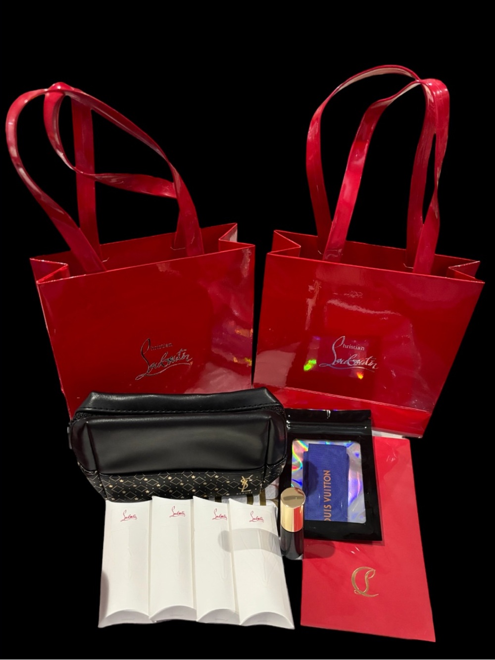Christian Louboutin & YSL Bundle - beauty pouch, lip, gift bags, & more